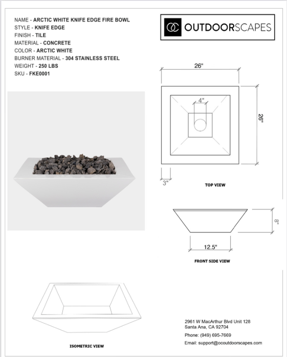 Arctic White Knife Edge Firebowl