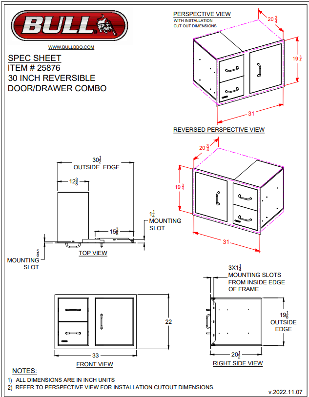 30″ Door / Drawer Combo w/ 2 Drawers