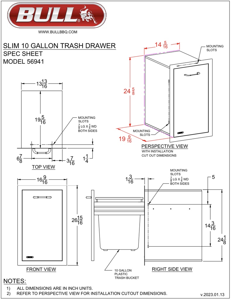 Slim 10 Gallon Trash Drawer with trash can “New”