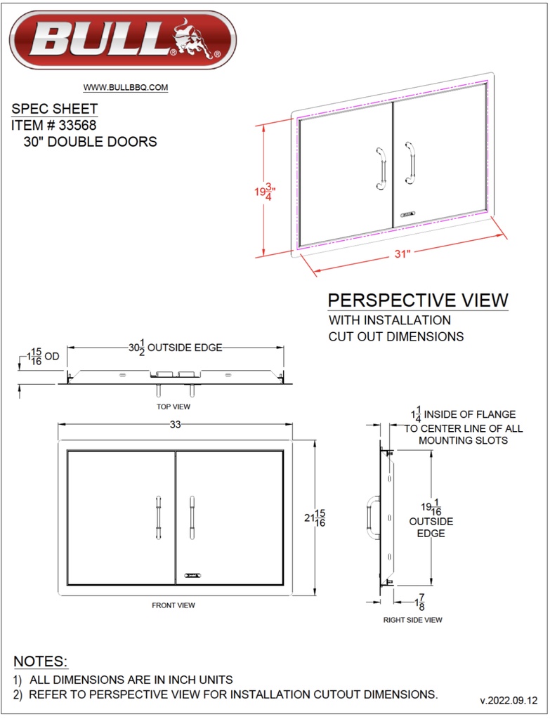 30″ Double Doors – Stainless Steel