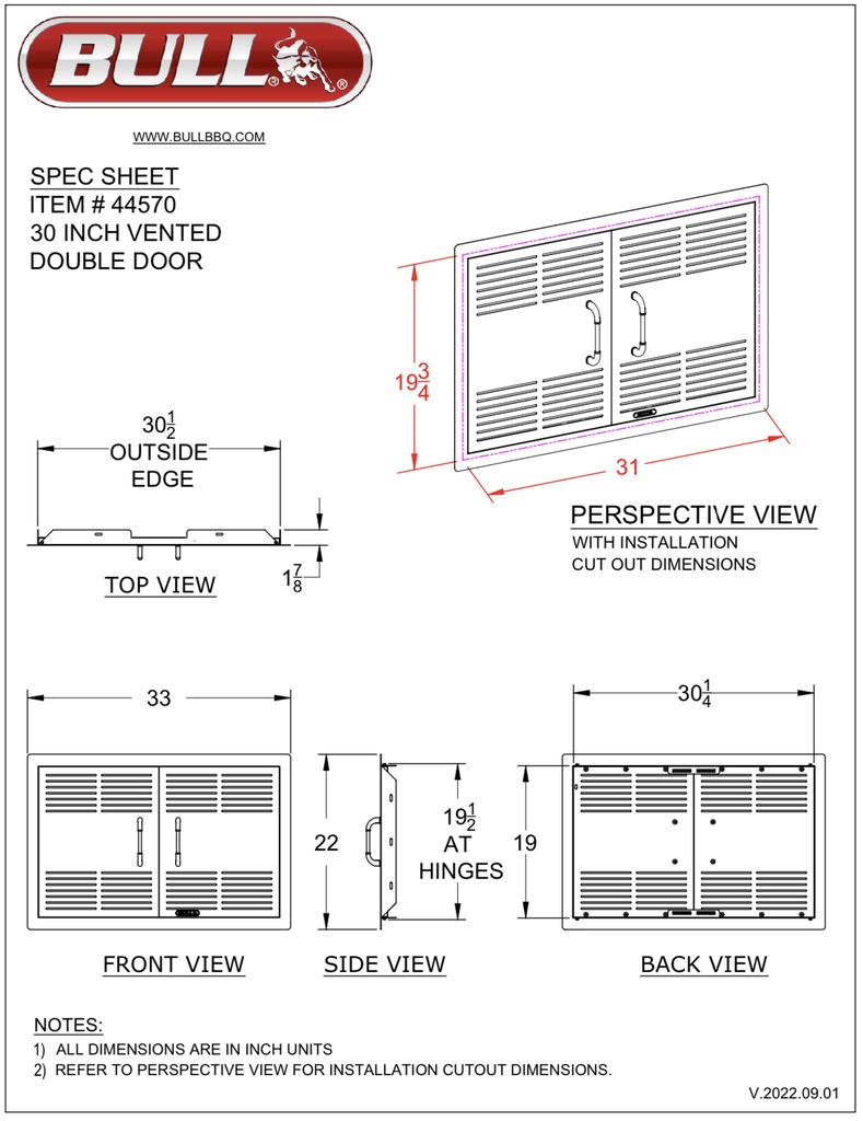 30″ Dual Lined Vented Double Door “New”